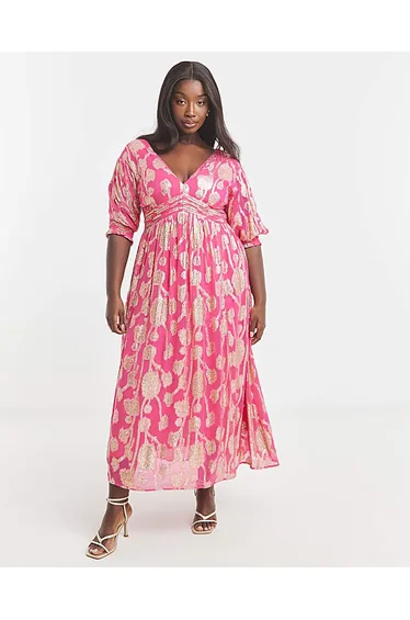 فستان ميدي بتصميم لف لون ذهبي