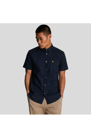 Men's Lyle And Scott Cotton Slub Short Sleeve Shirt in Blue