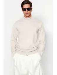 Ecru Regular Half Turtleneck Plain Knitwear Sweater - 1