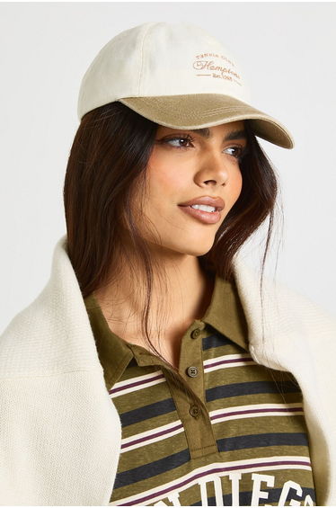 Two Tone Slogan Washed Cap - beige