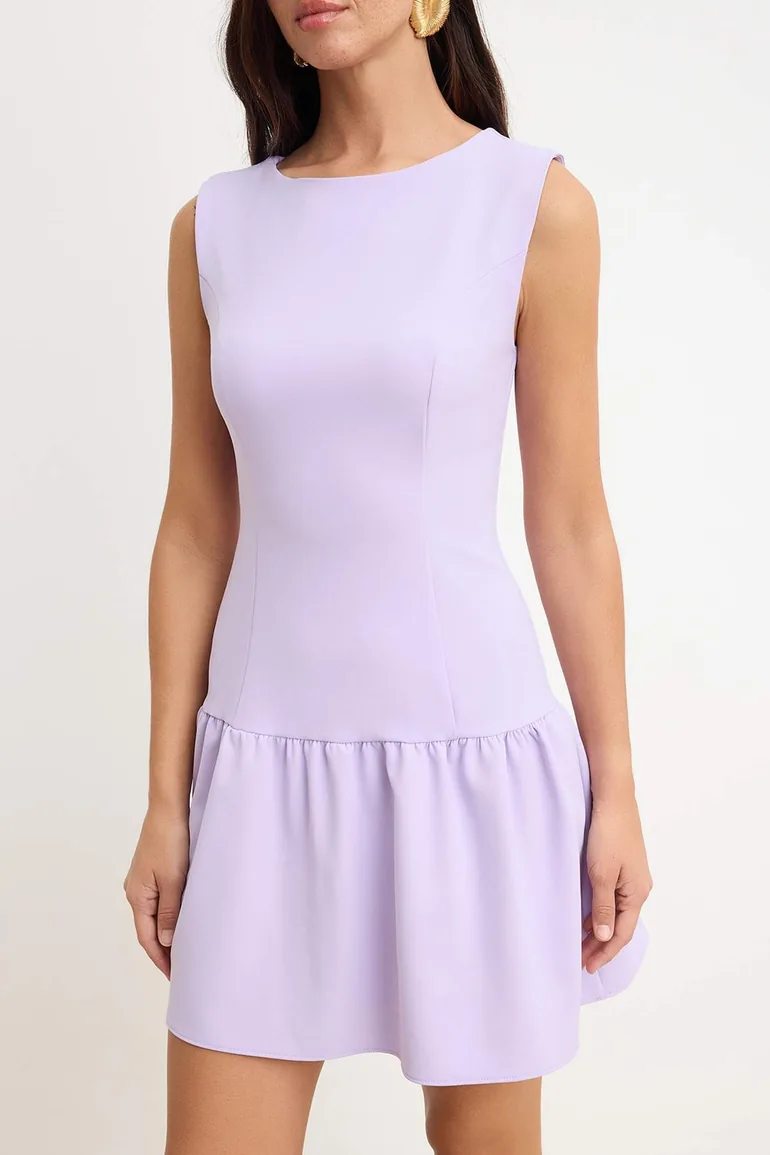 Lilac Sleeveless Skirt Ruffled Mini Stretchy Woven Dress - 2