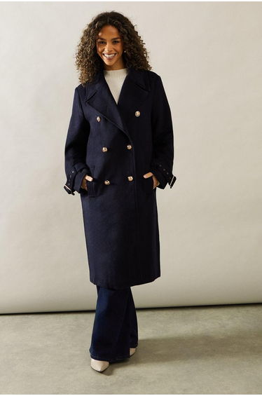 Buckle Detail Double Breasted Coat
