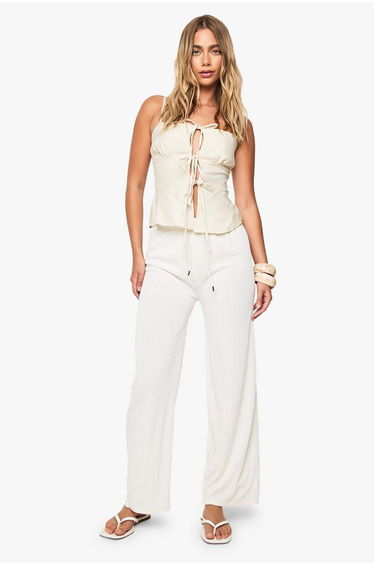 Woven Textured Trouser - cream