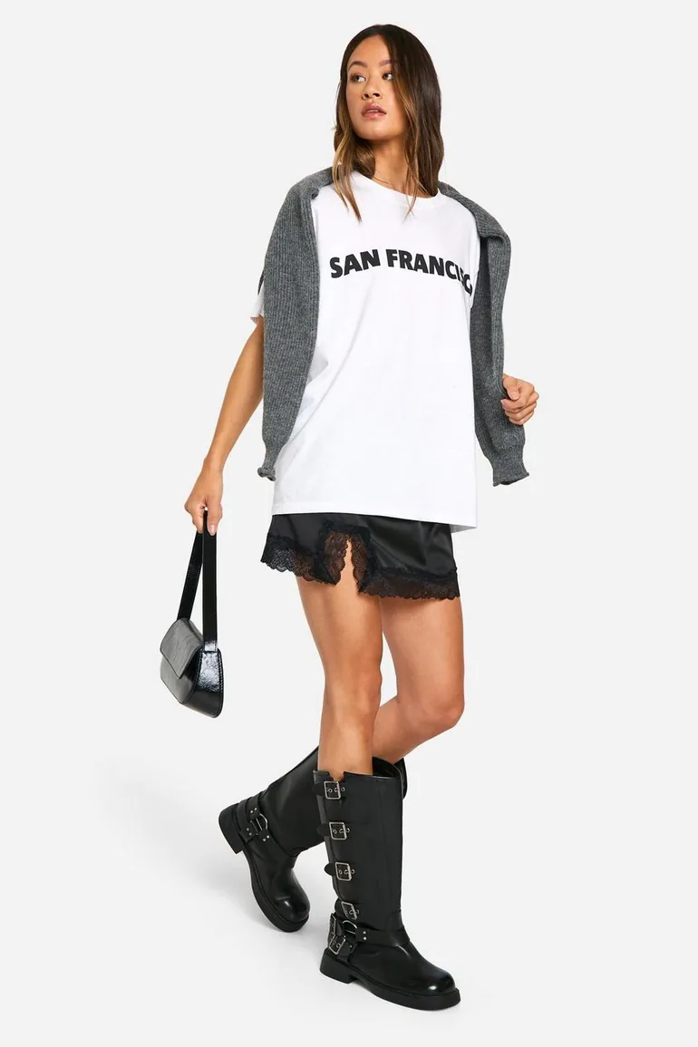 Tall Satin Lace Trim Mini Skirt