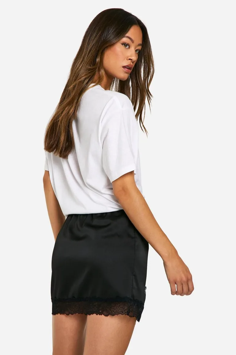 Tall Satin Lace Trim Mini Skirt - 2