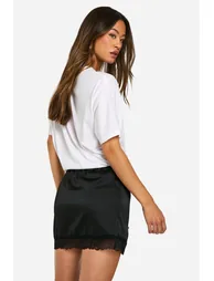 Tall Satin Lace Trim Mini Skirt - 2