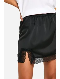 Tall Satin Lace Trim Mini Skirt - 3