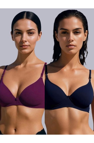 Pack of 2 - Non-Padded Non Wired Cotton Blend T-Shirt Bra