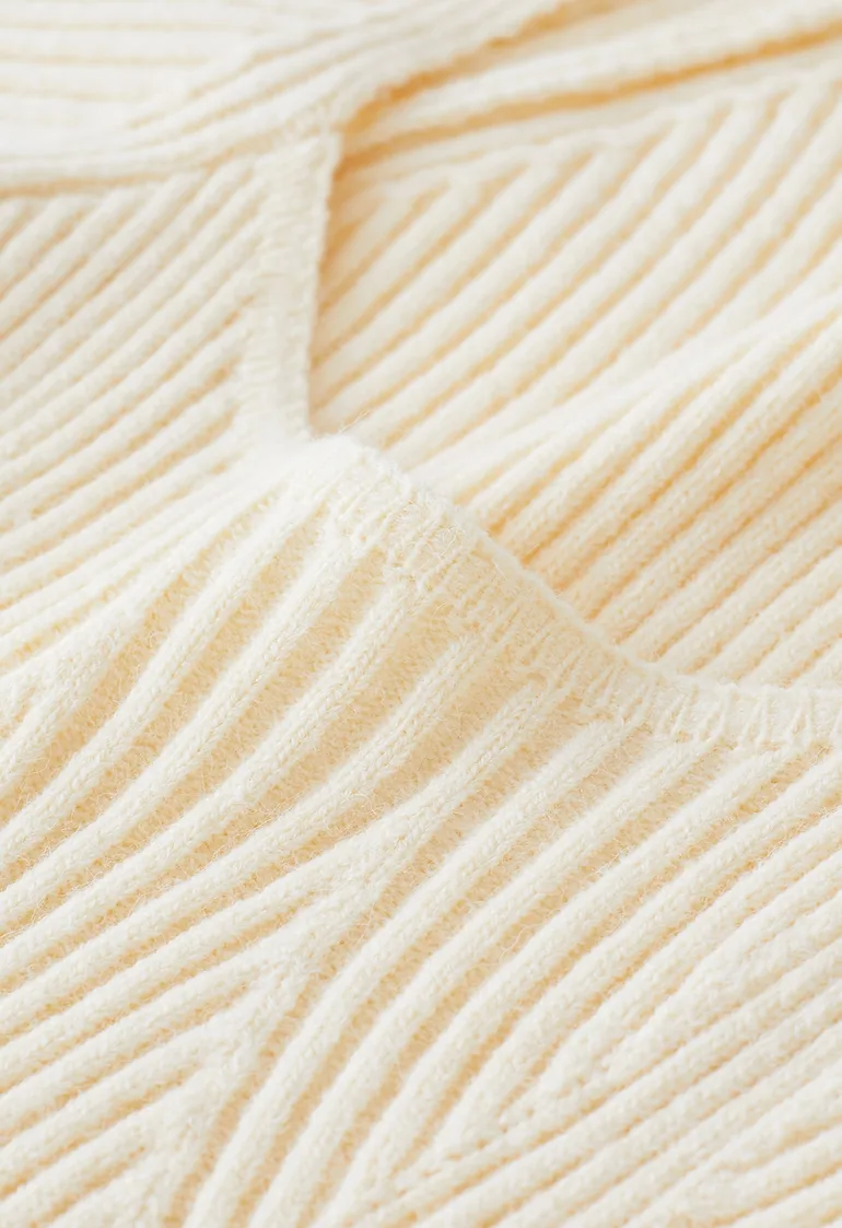 Wide Round Neck Rib Knit Top in Cream - 6