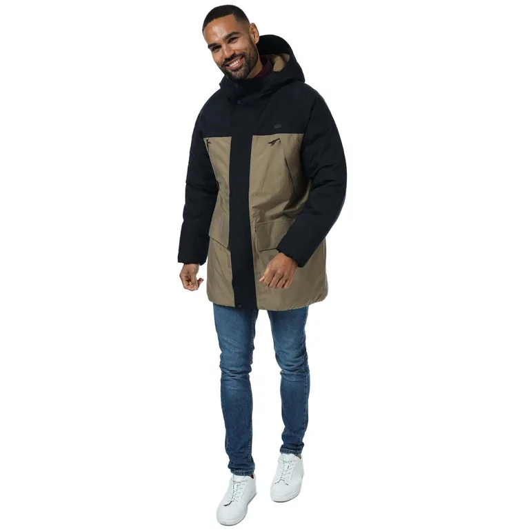 Men's Lacoste Long Hood Water Repellent Quilted Parker in Blue - 2