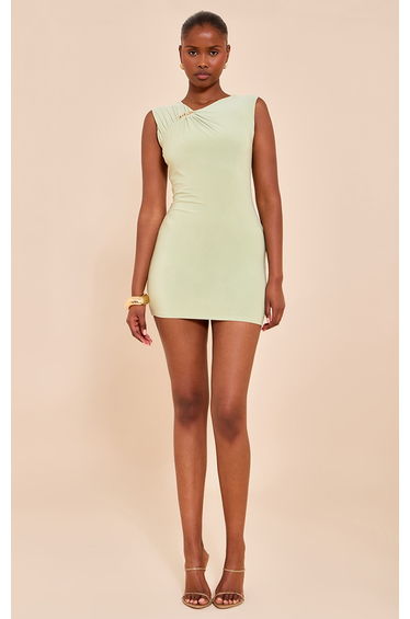 Mint Double Layer Ruched Trim Detail Mini Dress