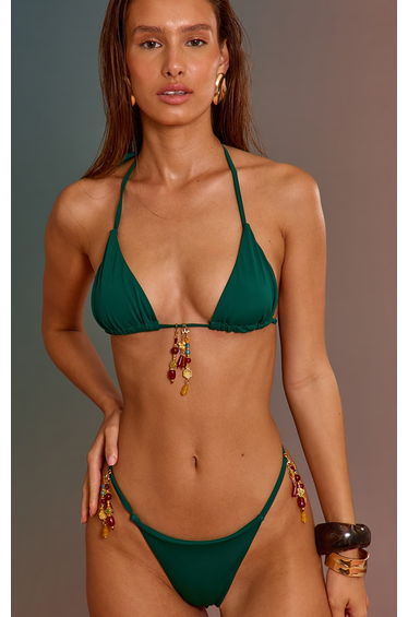 Emerald Green Charm Trim Triangle Bikini Top