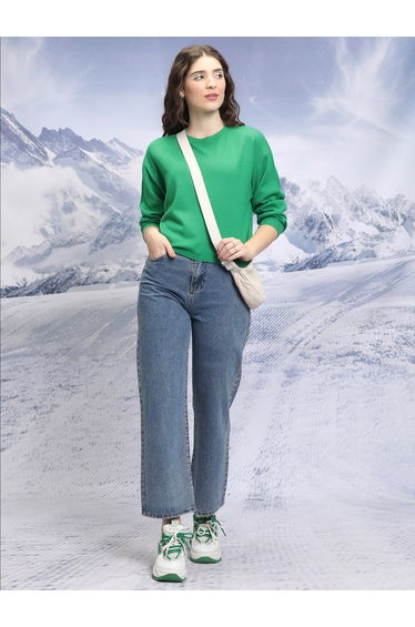 Solid Round Neck Sweater with Long Sleeves