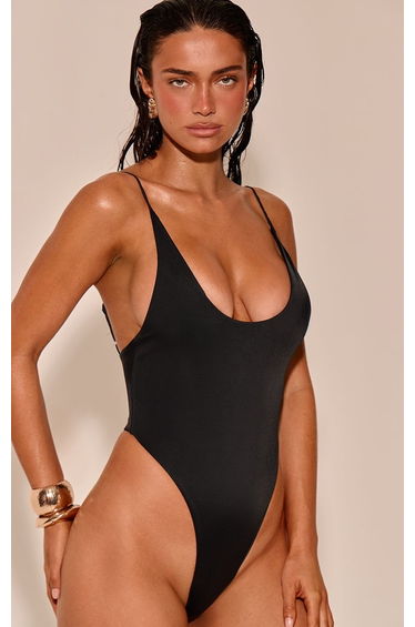 Black Super High Leg Scoop Swimsuit