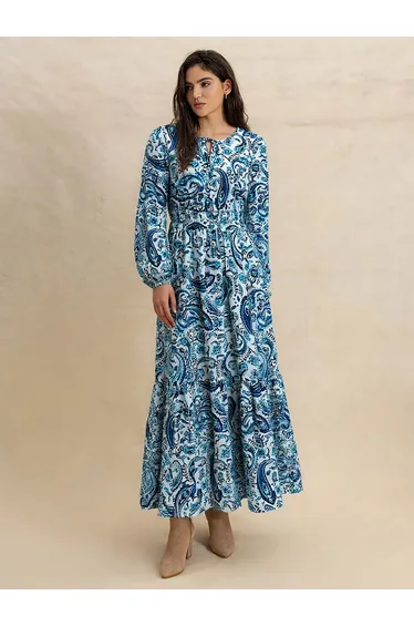 Women Floral Print Fitted Waist Maxi Dress