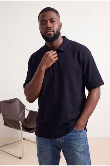 Navy Blue Regular Large Size Polo Collar T-Shirt