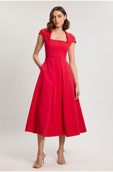Petite Square Neck Tailored Full Skirted Maxi Dress