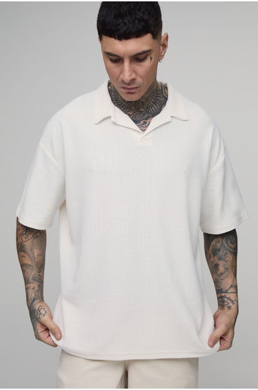 Tall Oversized Revere Textured Polo - ecru