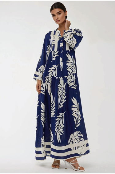 Printed Long Sleeve Viscose Maxi Dress