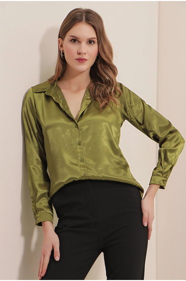 BDART Satin Long Sleeve Shirt with Button Closure