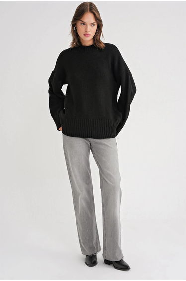 Mixray Oversized Ribbed Knit Sweater with Crew Neck