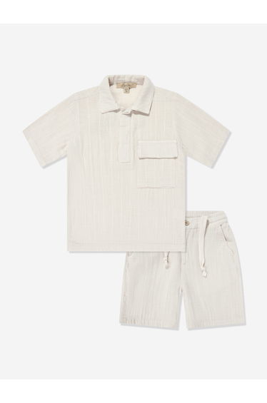 Bel-Air Boys Cotton Short Set in Beige