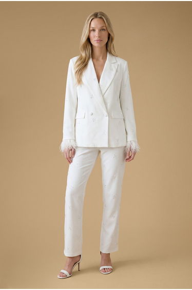 Hen Embellished Feather Trim Trouser