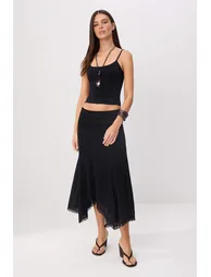 Black A-Line/A Bell Form Lace Detailed High Waist Foam Knitted Skirt - 2