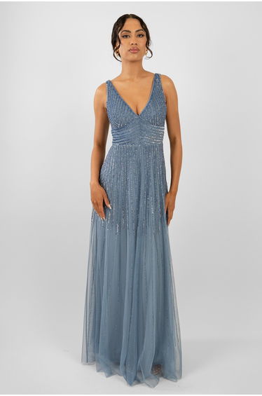 Lorelai Dusty Blue Embellished Maxi Dress