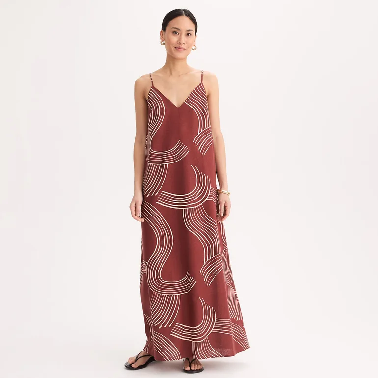 Printed Linen/Viscose Strappy Maxi Dress
