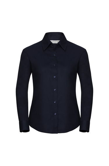 Russell Collection Ladies/Womens Long Sleeve Easy Care Oxford Shirt - Bright Navy