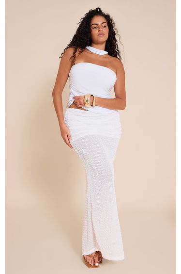 Plus White Scarf Neck Bandeau Double Layer Jersey Top