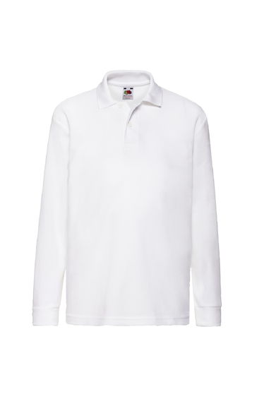 Fruit Of The Loom Childrens Long Sleeve 65/35 Pique Polo / Childrens Polo Shirts - White
