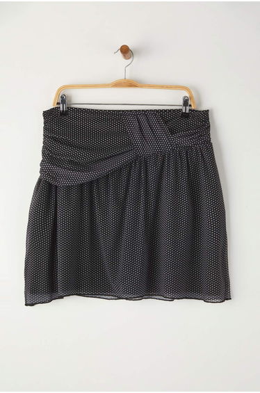 Black Polka Dot Patterned Pleated Waist Mini Tulle Knit Plus Size Skirt