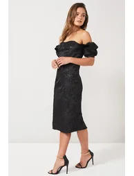 BYV London Black Off-Shoulder Jacquard Dress - 1