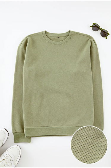 Khaki Oversize/Wide Cut Crew Neck Plain Sweatshirt