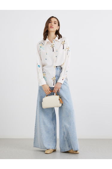 Women All-Over Print Long Sleeve Oversized Shirt