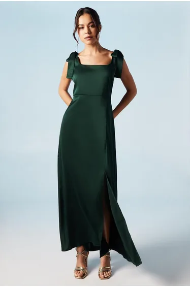 Satin Tie Shoulder Midi Dress