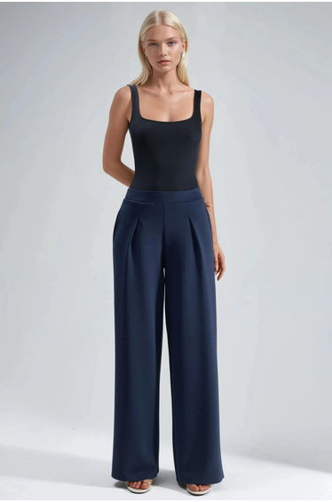 BUSEM Elastic Waist Pleated Palazzo Pants