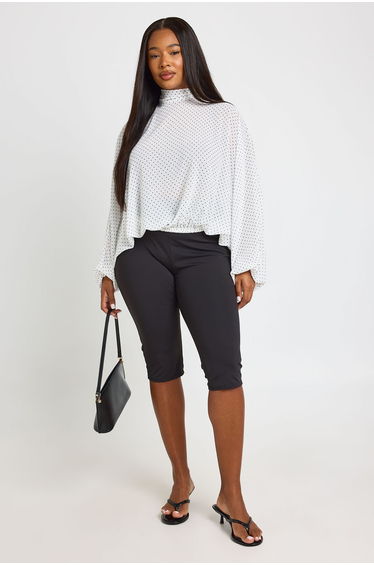 Plus Polka Dot High Neck Blouse - white