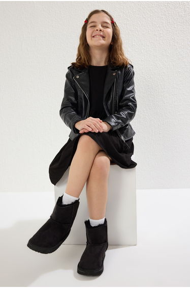 Black Flat Sole Big/Little Girls Kids Boots