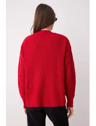 Red Super Wide Fit Soft Textured Pocket Detailed Knitwear Cardigan - 1
