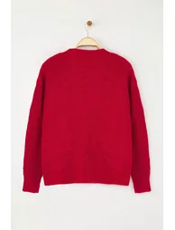 Red Super Wide Fit Soft Textured Pocket Detailed Knitwear Cardigan - 4