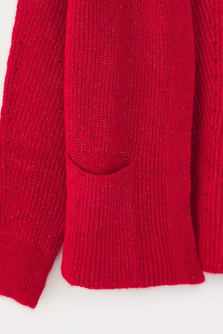 Red Super Wide Fit Soft Textured Pocket Detailed Knitwear Cardigan - 5