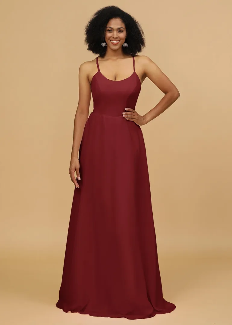 Scoop Neck Strap Chiffon Bridesmaid Dress Leely : Dresses : VogaCloset Oman