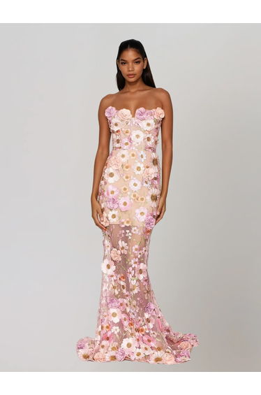 Gexila Strapless Flower Embroidered Maxi Dress