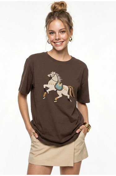 LUCCI Oversized Embroidered Sequin Crew Neck T-Shirt