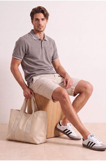 Gray Regular Cut Textured Polo Collar T-Shirt