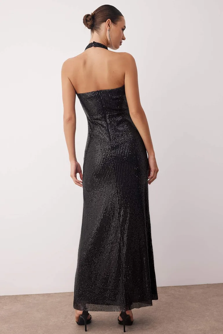 cute simple dresses for graduation Leah Satin Stone Cowl Neck Floor Length Gown main image 0