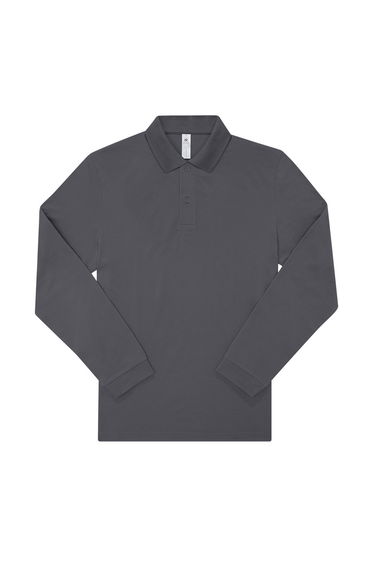 B&C Mens My Long-Sleeved Polo Shirt - Dark Grey